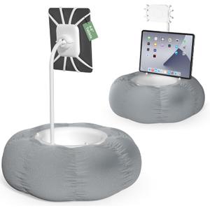 Lap Kindle Pillow Stand with Silicone Holder for Kindle Accessories and Phones (4.7"-8") & Adjustable iPad Stand for Desk with Snack Bowl for Tablets(8"-15.5")-Ideal for Hands-Free Reading (Grey)