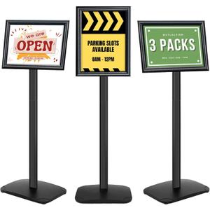 3Pcs Heavy Duty Pedestal Sign Holder for Display, 8.5 x 11 inches Adjustable Floor Standing Sign Holder with Weighted Base,Sign Stand for Indoor/Outdoor AdvertisingBlack