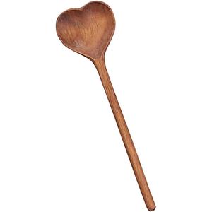 UPKOCH 11'' Wooden Spoon, Baking Mixing Stirring Cooking Heart Shaped Spoon, Bridal Shower Wedding Gift, House Warming, Valentine's Day, Brown