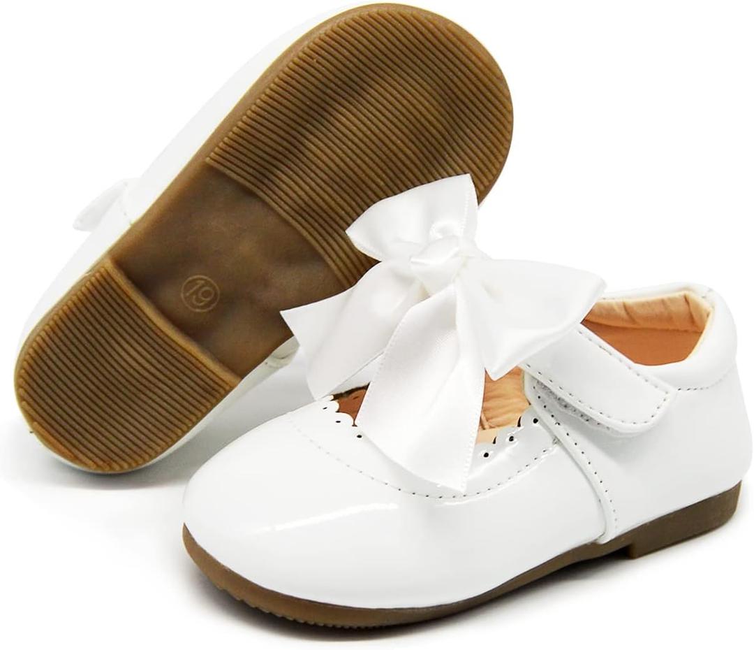 Timatego Toddler Baby Girls Dress Shoes Ballet Sparkle Wedding Party Princess Mary Jane Ballerina Flats Shoes for Girls, 4 Toddler, 06 White