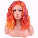 BERON Orange Pink and Purple Short Wave Wig for Women Girls Colored Body Heat Resistant Synthetic Wig for Cosplay Costume Party or Daily