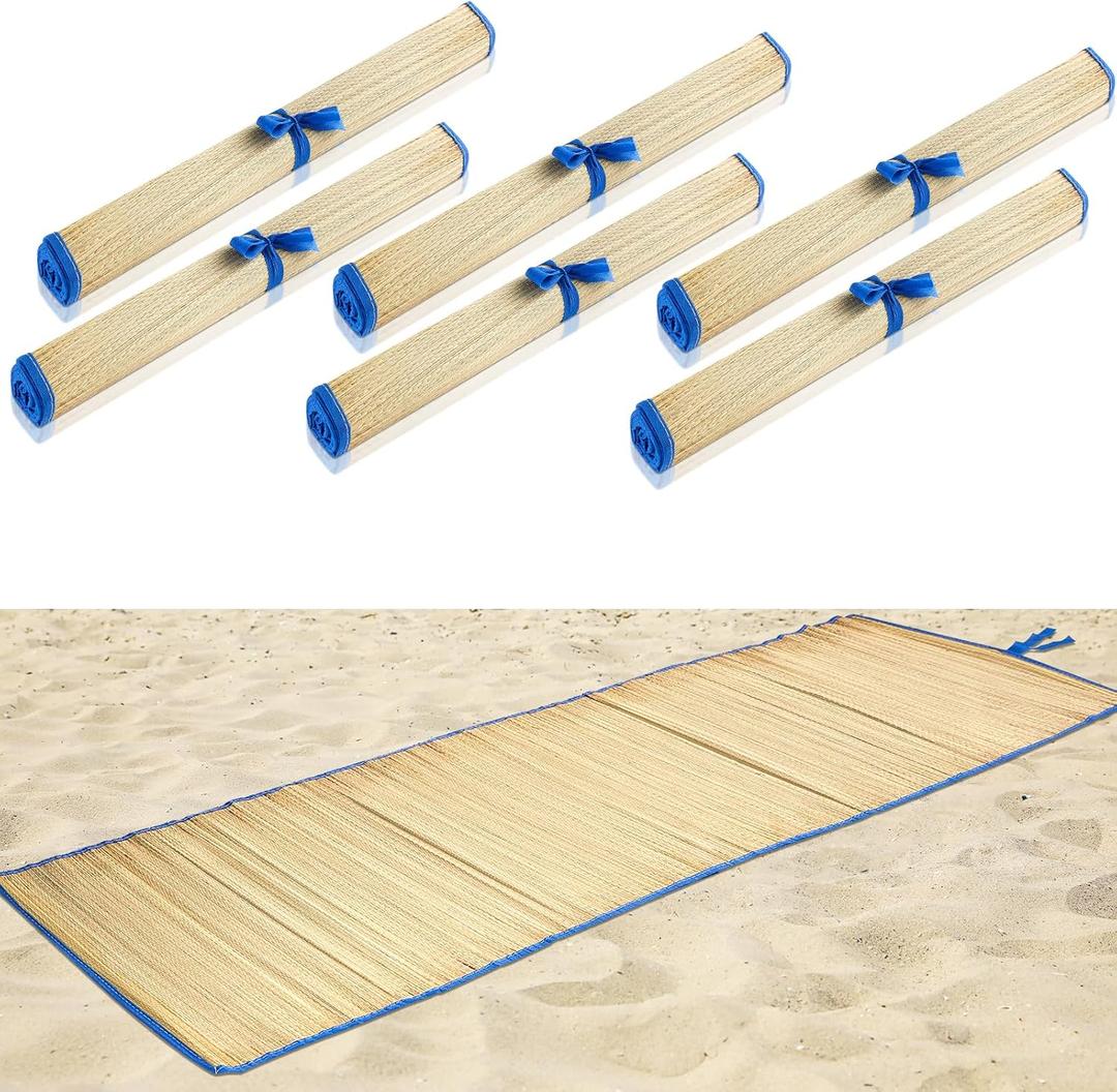 6 Packs Straw Beach Mat Non Slip Straw Foldable Lightweight Multi-Purpose Mat for Sunbathing Floor Yoga Picnics Camping Party Festivals Outdoor Activities, 71 x 24 inches