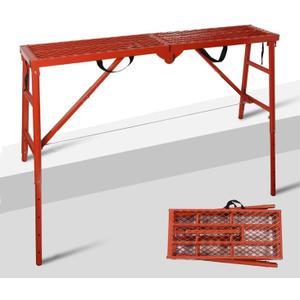 LEADALLWAY Scaffolding Platform 58''(L) x11''(W) x30''(H) Folding Adjustable Scaffolding for Stairs Portable Work Platform Ladder 770 LBS Capacity,Red