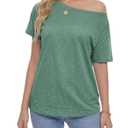 Rooscier Women's Off The Shoulder Tops Summer Short Sleeve T Shirts Tees Loose Fit Casual Shirts Dark Green X-Small (Green, XS)
