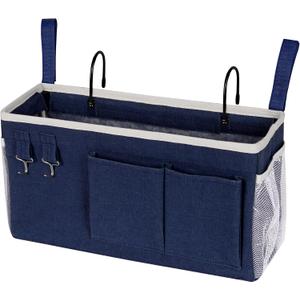 Bedside Storage Caddy/Bedside Hanging Storage Bag for Headboards Bunk Beds Dorm Rooms Book Phone Magazine Holder (Navy Blue)