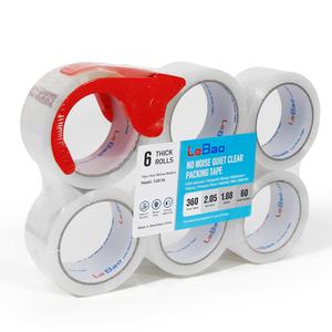 No Noise Silent Packing Tape with Dispenser, 2.05 Mil x 1.88" x 60 Yards, 6 Rolls, Heavy Duty Clear Noiseless Packaging Tape for Shipping Packaging Moving Sealing