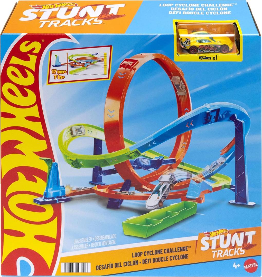 Hot Wheels Toy Car Track Set, Action Loop Cyclone Challenge Track Set, 2 Ways to Play & Easy Storage, with 1:64 Scale Toy Car