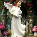 Solar Angel Garden Statues Outdoor Decor,10.24H Resin Fairy Hanging Figurines Art Decorations with Watering Can Lights for Outside Yard Lawn Porch Balcony,Gardening Gifts for Mom Women