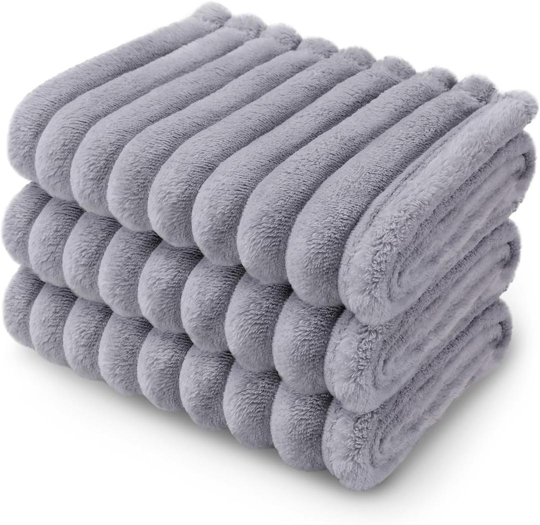 LINENLUX 1 Pack 3 Soft Fleece Dog Blanket for Pet Washable Warm Cat Puppy Fluffy Calming Flannel Grey Large