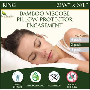 Four Seasons Essentials King Size Waterproof Pillow Protectors (Set of 2) - Natural Viscose derived from Bamboo Pillow Covers - Hypoallergenic Dust Proof Zippered Encasements for 20" x 36" Pillows