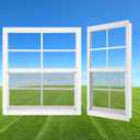 24" x 27" Shed Windows 2 Pack, Small Sliding Window with Tempered Glass & Metal Mesh Screen, Flush Mount Windows for Shed Chicken Coop Barn Household Garage Basement Cabin Playhouse