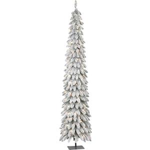 Puleo International 7 ft Pre-Lit Flocked Artificial Alpine Pencil Tree