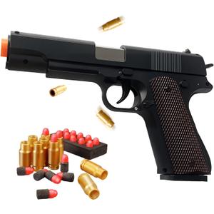 Wood Grain Foam Blaster Pistol with 2 Detachable Magazines, 40 Shell Casings, 50 Soft Bullets, Great Birthday for Boys and Girls, Realistic Action with Shell Ejection