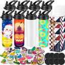 8 Pack 20oz Sublimation Tumbler Set Triple-Insulated Stainless Steel Sports Water Bottle with Straw Lid Blank Sublimation Cup with DIY Stickers, Shrink Wrap, Rubber Base, Heat Tape for Heat Transfer (White)
