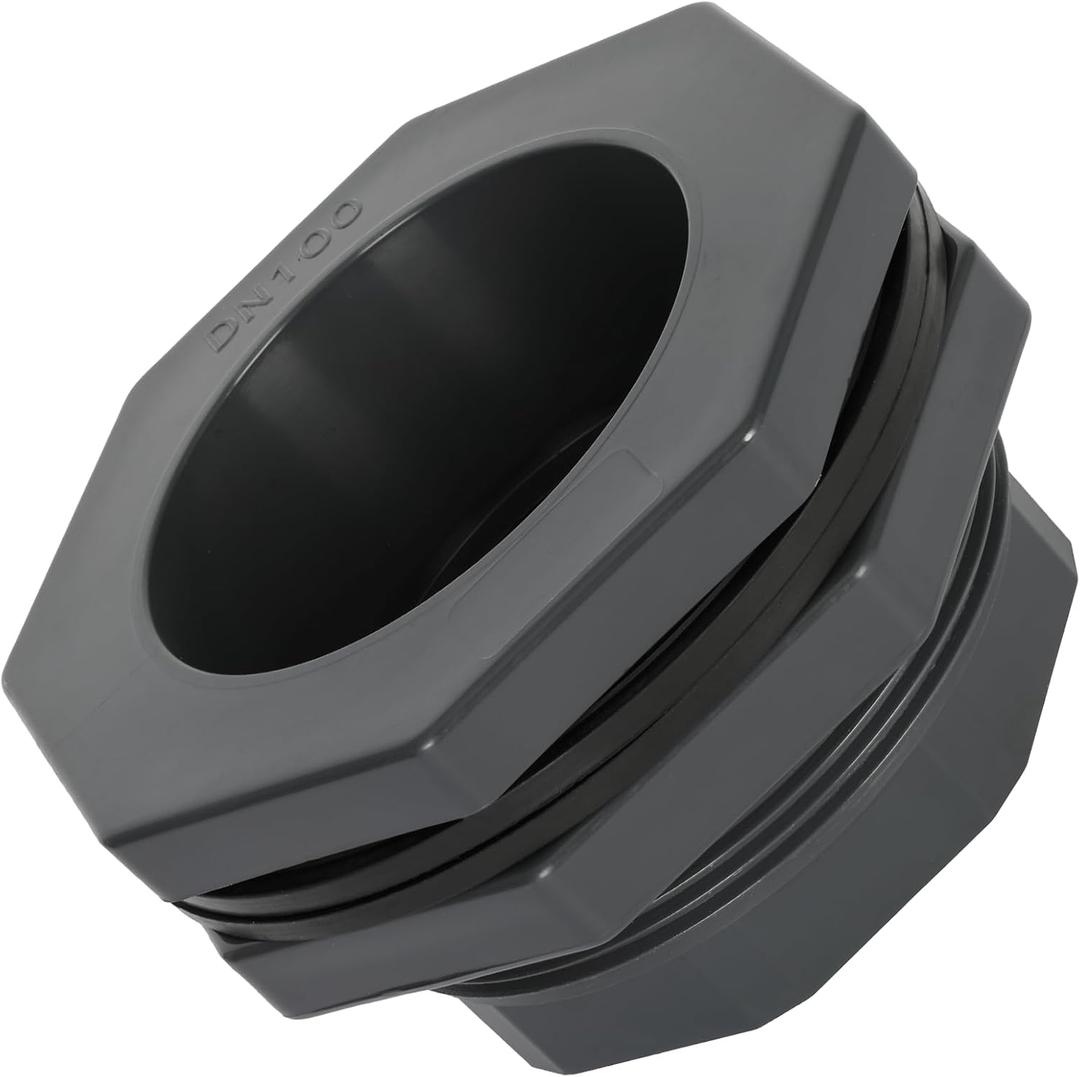 MARGAR 4“ Bulkhead Fitting for Tank, Industrial UPVC Water Tank Connector Adapter Fitting for Rain Barrels，Ponds，Pools，Aquariums
