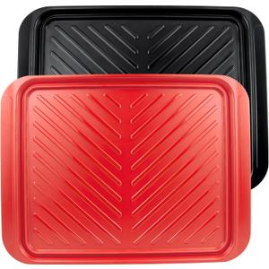Large Grilling Prep and Serve Trays, 17.3" x 13" BBQ Platters for Raw and Cooked Food, Melamine Serving Trays for Food, Set of 2, Black and Red, Cleaning Pack Included