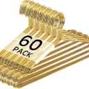 Suclain 60 Pack Gold Metal Wire Clothes Hangers 17.7 Inch Stainless Steel Heavy Duty Round Hook Thin for Coats, Blouses, Dresses