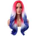 Woman Red White and Blue Wavy Wig Long 4th of July Wig Women | Female Red White Blue Wigs, Middle Part, with Wigs Cap