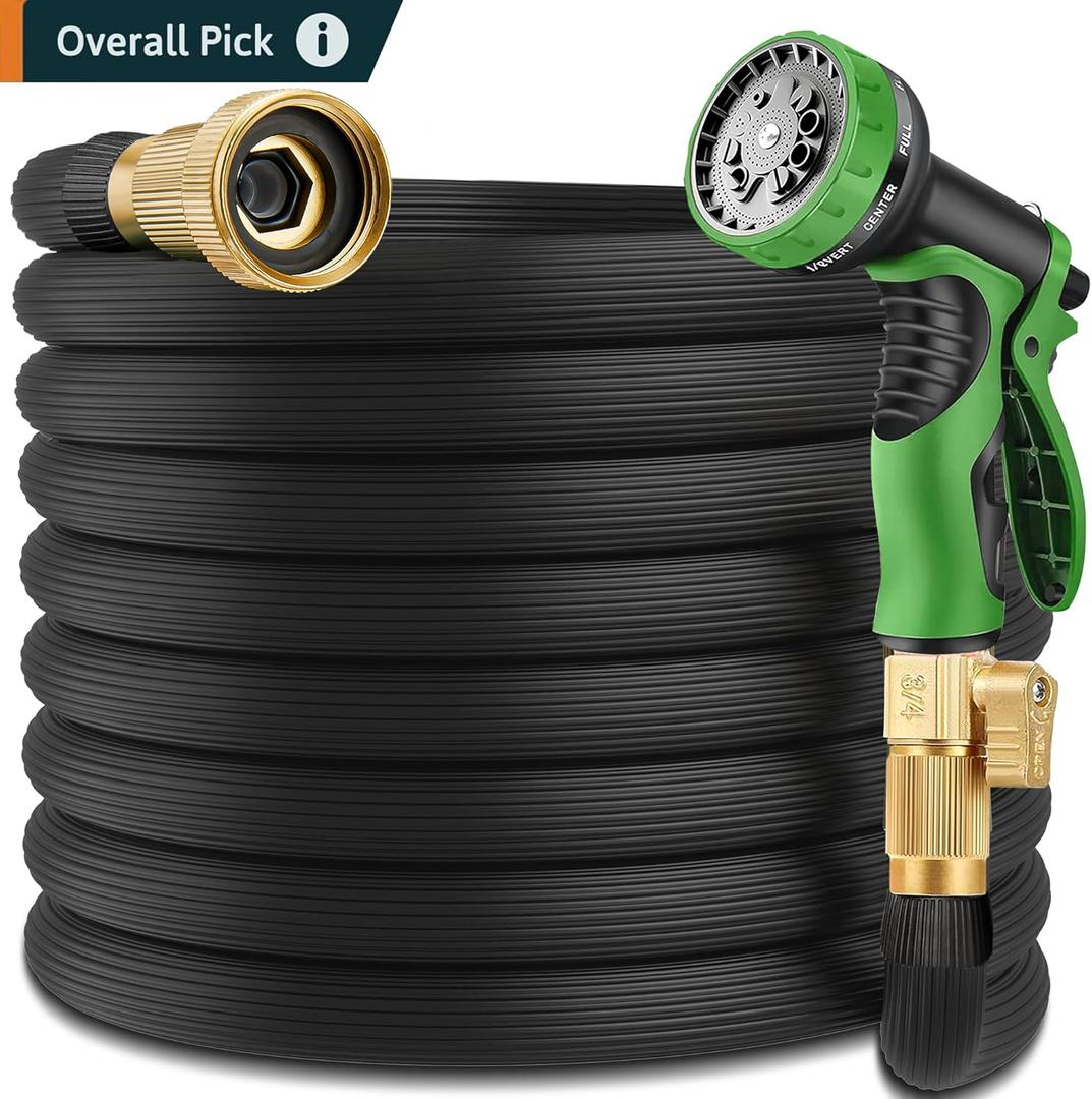 50 ft Garden Hose - 2025 New Upgraded Flexible Water Hose - Ultra Lightweight Kink-free Car Washing Pipe with 10 Function Sprayer and 3/4" Solid Brass Fittings - Durable,Leak proof Garden Hoses (blackgrey)