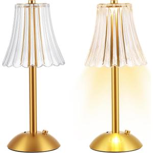 Liliful 1 Pcs LED Portable Cordless Table Lamp Touch Battery Operated Rechargeable Gold Desk Lamp 3 Color Dimmable for Bedroom Living Room Dining (Gold,Rose Style)