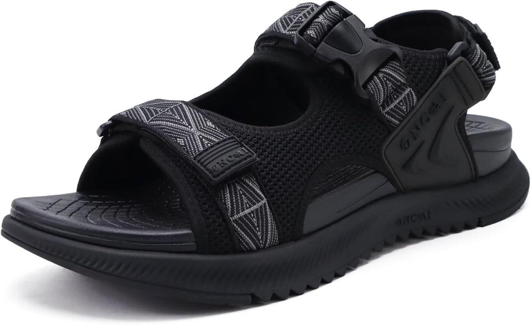 ONCAI Hiking Sandals for Men Arch Support Walking Breathable Mesh Beach Sandalias and Orthopedic Man Recovery Sports Sandles with Adjustable Strap (10.5, Black)