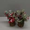 Small Christmas Tree Tabletop Artificial Mini Christmas Tree Decorations with Holiday Ornaments Red Berry Pine Cone Greenery for Home Indoor Fireplace Mantel Xmas Decor (2pcs -Tree Stump-Red)