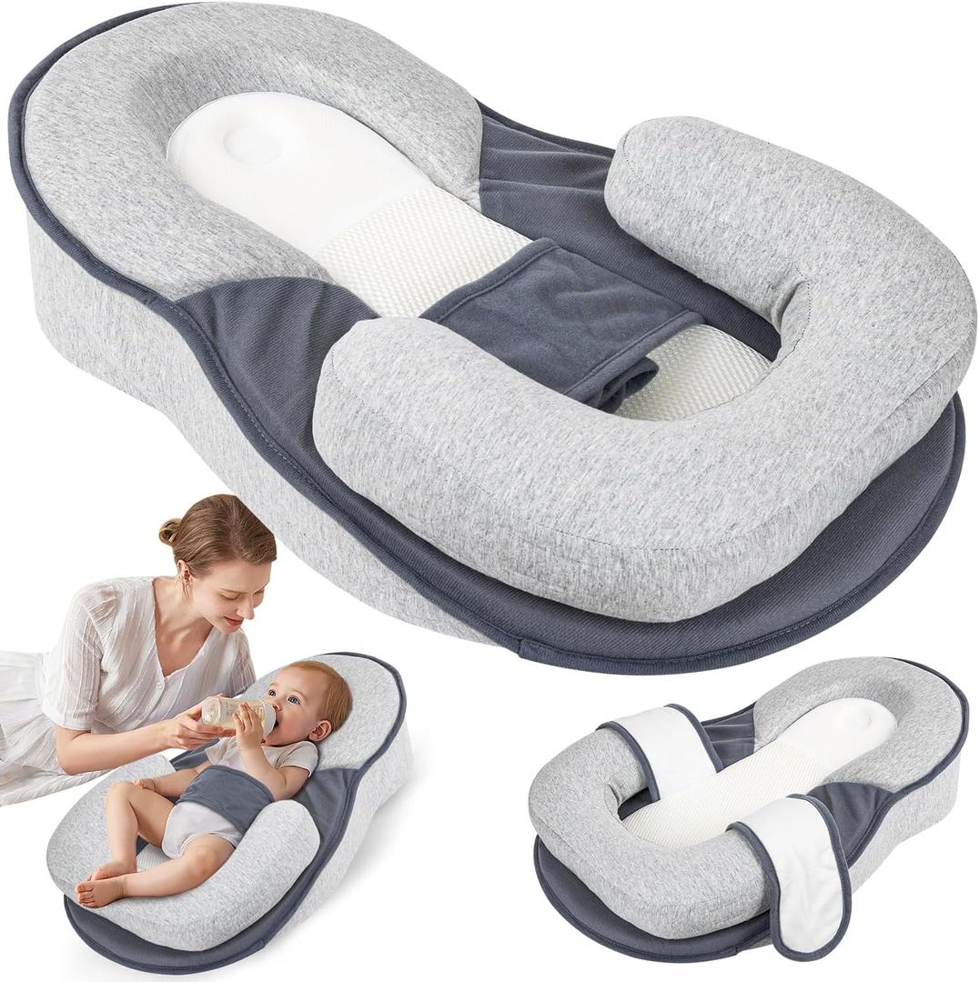 Feeding Pillow Anti Overflow Feeding Pillow for Reducing Spit-Up, Safety Nursing Pillow (Dark Gray)