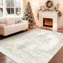 5x7 Area Rugs for Living Room, Washable Vintage Boho Medallion Rug Soft Non Slip Large Area Rug Stain Resistant Indoor Retro Carpet for Bedroom Nursery Kids Dining Room Home Office(Beige, 5'x7')