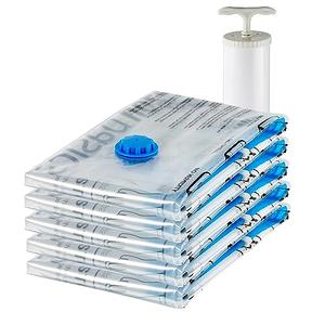 Amazon Basics Vacuum Compression Zipper Storage Bags With Hand Pump, Medium, Clear, 4-Pack, White, Sky Blue