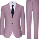 Men's Linen Suit Slim Fit 2 Piece Summer Beach Wedding Suits Peak Lapel Casual Blazer Pants Set for Prom Tuxedo (Purple, M)