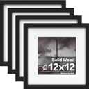 Egofine 12x12 Frame, Made of Solid Wood with HD Plexiglass for Pictures 8x8 with Mat or 12x12 without Mat, Wall Mounting Display, Set of 4, Black