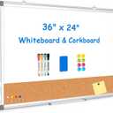 Whiteboard Cork Board Combo for Wall, WALGLASS 36" x 24" Double-Sided Large Dry Erase Whiteboard Corkboard Combination, Hanging Wall Mount Bulletin Board with Aluminum Frame for Office, Home, School