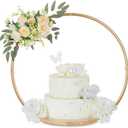 Hanobe Gold Cake Stand for Wedding: 11.7 Inch Round Arch Cupcake Display Stands with Wood Base Decorative Metal Hoop Centerpiece Decor for Party Birthday Baby Shower