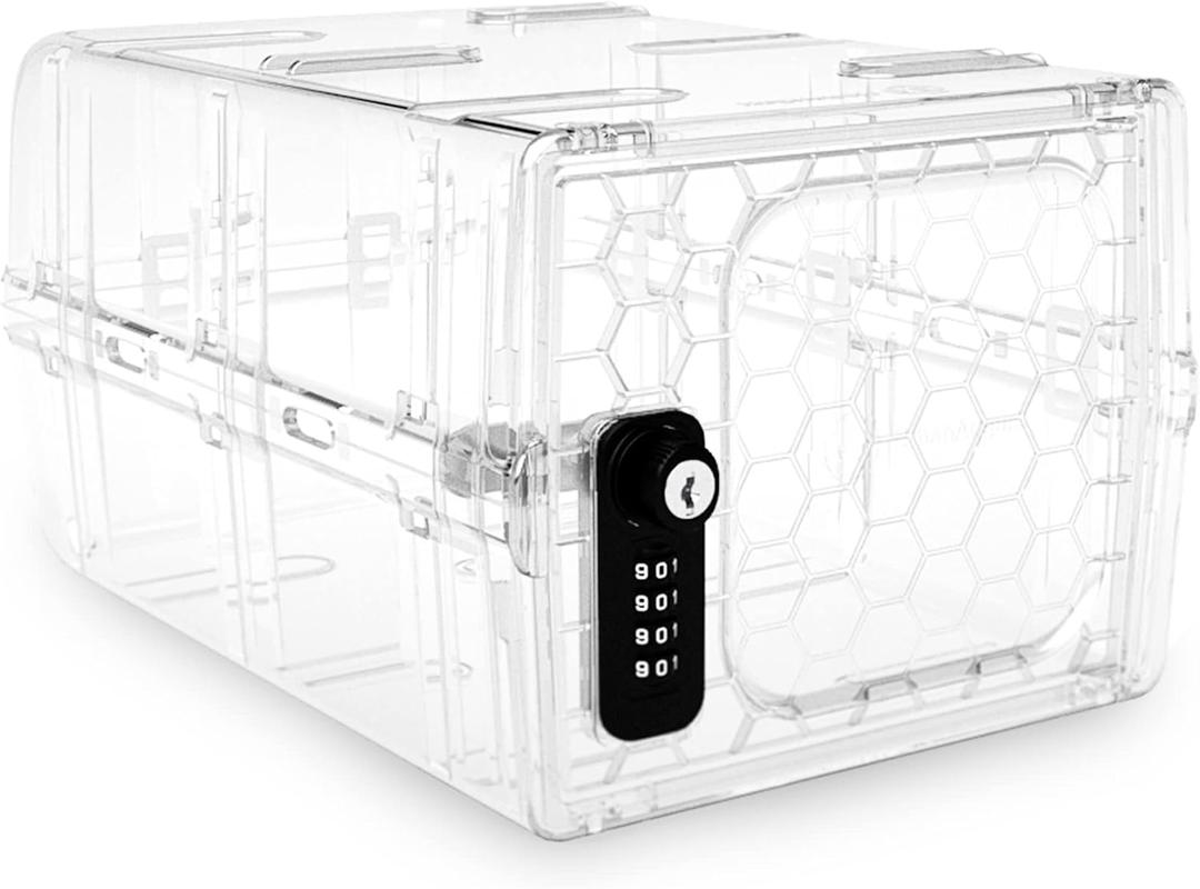 Urban August Lock Box For Food & Medicine - Dual Combination & Keyed Lock Box - Made of Industrial-Grade Plastic - One Size (Clear)