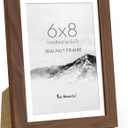 Fun Memories 6x8 Picture Frame for Wall & Tabletop Display, USA-Sourced Walnut Wood Photo Frame 6x8 Matted to 5x7, Wooden 6 x 8 Frames Tempered Glass for Gallery