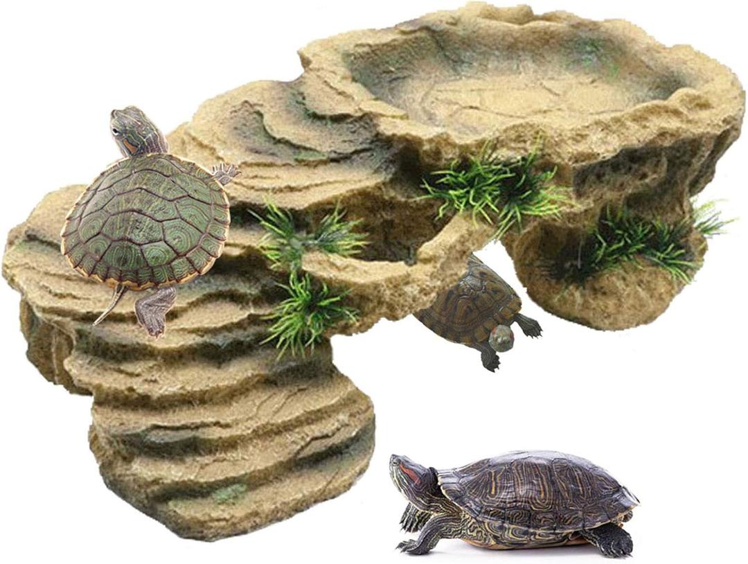 PINVNBY Turtle Basking Platform,Tortoise Resin Dock Resting Rock Reptile Habitat Ornament Hiding Cave Floating Ledge Aquarium Decoration for Bearded Dragons,Lizard,Newts,Frogs