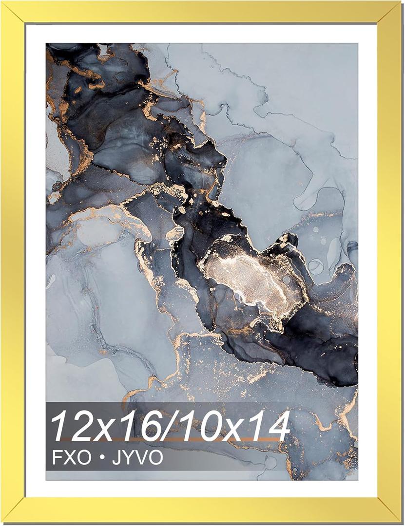 Fxojyvo 12 x 16 Frame Gold, Display Picture 10x14 with Mat or 12x16 Without Mat, Wall Hanging Large Picture Frame for Diamond Art Painting 30x40 cm - 1 Pack
