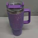 40 oz Tumbler with Handle and Flip Straw Lid, Insulated Leak Proof Double Walled Stainless Steel Rhinestone Diamond Studded Bling Travel Mug Tumblers, Maintains Cold Ice and Heat for Hours (Purple1)