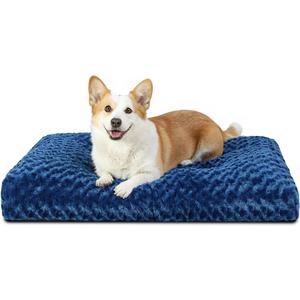 KSIIA Washable Dog Bed Comfy Dog Crate Pad Deluxe Plush Pet Bed Non-Slip Kennel Pad for Small Dogs, 23" x 18", Blue