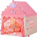 SISTICKER Kids Play Tents for Girls Large Fairy Playhouse for Kids Princess Castle Tent Gift Toys for Girl Toddler Children Play House (Pink) (Pink Tent with mat) 47x41x51Inches
