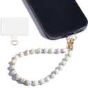 Marble Beaded Phone Wrist Strap,Detachable Phone Bracelet Strap with Tether Tab,Hands-Free Wristlet Strap (Marble-White)