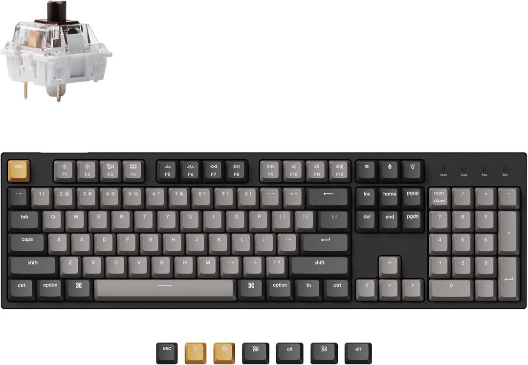 Keychron C2 Pro Wired Custom Mechanical Keyboard Full Size Layout QMK/VIA Programmable Macro White Backlit with Tactile Brown Switch OEM Profile Double-Shot PBT Keycaps for Mac Windows Linux