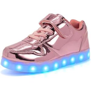 Kids LED Lights Up Shoes USB Charging Luminous Trainers 7 Colors Flashing Lace Up Sneakers Sport Running Shoes/Unisex Boys Girls Children Birthday Gifts White Black Pink, 36