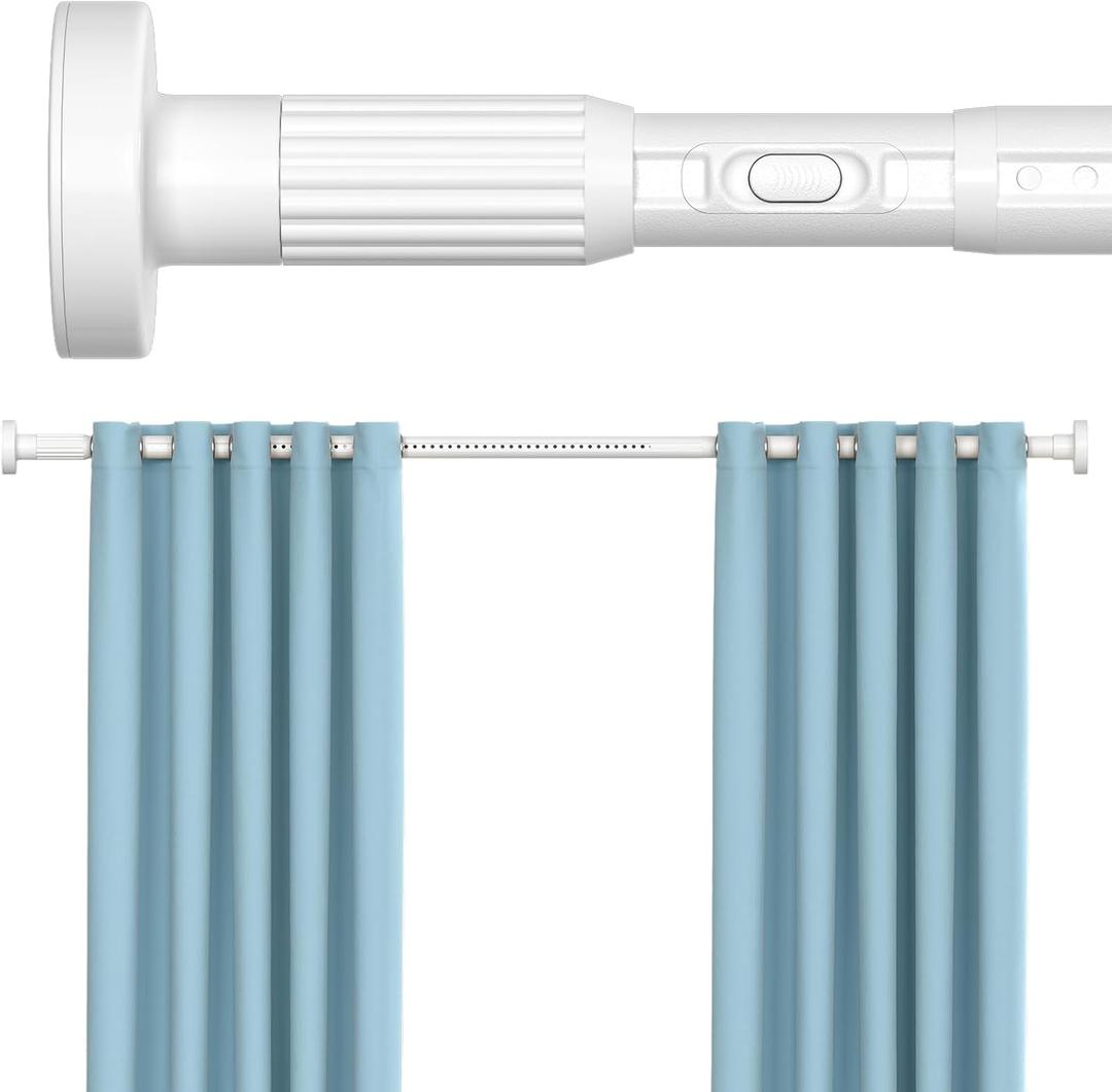 MEXAU White Tension Curtain Rods 41-146 In Extra Long Outdoor Patio Curtain Rods No Drilling Adjustable Heavy Duty Tension Rods for Windows Bathroom Living Room Curtains, Rod Diameter 1.26In
