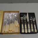 EME Napoleon Cutlery Set Stainless Steel Spoon Fork Knife Coffee Spoon Cake Fork Butter Knife Juice Spoon Ivory 24 pcs Set