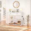 Ecoprsio Entryway Table with Outlets and USB Ports, Console Table with 2 Drawers, Small Sofa Table with Storage Shelves for Living Room, Couch, Hallway, Foyer, Kitchen Counter, 32'', White