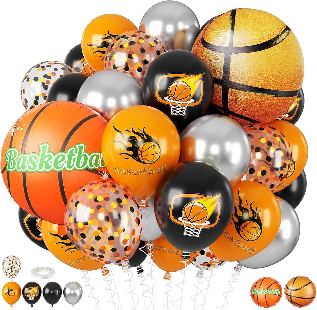 Basketball Balloons, Orange Black for Sports Birthday Party Decor, 35 Count