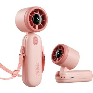 Diveblues Mini Handheld Fan, 30ft/s Portable Turbo Fan [12H Max Cooling], 4000mAh Personal Fan with LED Display, 3-in-1 Hand Held/Neck/Desk Fan for Travel, Cruise, Disney Essentials