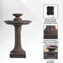 XBrand 28" Solar Powered 1-Tier Outdoor Bird Bath Water Fountain, Resin Fountain with Solar Panel Pump, Brown