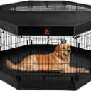 PJYuCien Dog Playpen - Metal Foldable Dog Exercise Pen, Pet Fence Puppy Crate Kennel Indoor Outdoor with 8 Panels 30H & Top Cover and Bottom Pad for Small Medium Pets